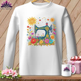 MyDesigns Physical Item S / White Bloomburst ~ June Design ~ Quilter's Calendar Subscription (May Start) ~ Premium Long Sleeve Tee