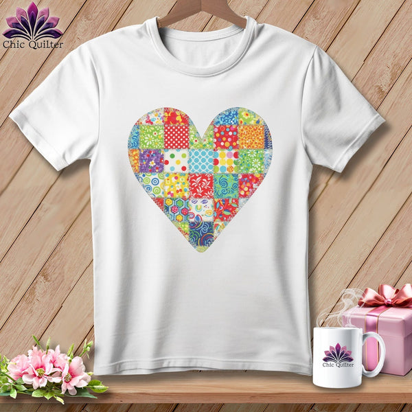 MyDesigns Physical Item S / White Colorful Quilted Heart ~ Relaxed Fit Tee