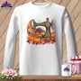 MyDesigns Physical Item S / White Cornucopia Piecer ~ November Design ~ Quilter's Calendar Subscription (October Start) ~ Premium Long Sleeve Tee