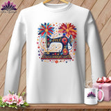 MyDesigns Physical Item S / White Fireworks Starbloom ~ July Design ~ Quilter's Calendar Subscription (June Start) ~ Premium Long Sleeve Tee
