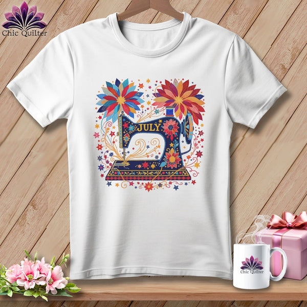 MyDesigns Physical Item S / White Fireworks Starbloom ~ July Design ~ Quilter's Calendar Subscription (June Start) ~ Premium Tee