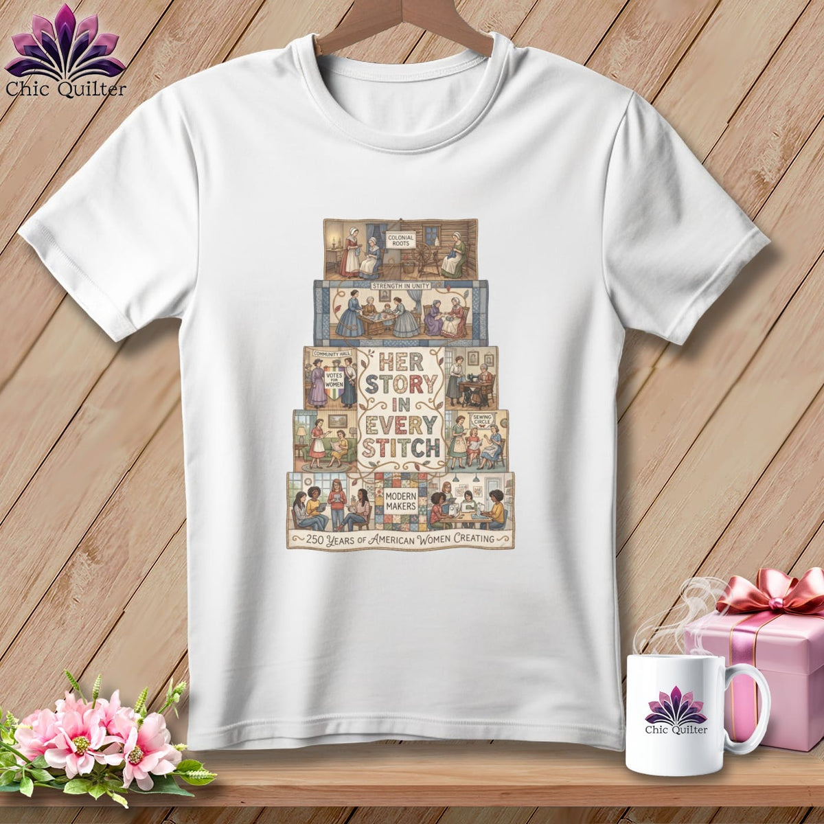 MyDesigns Physical Item S / White Her Story In Every Stitch ~ 250 Years of American Women Creating ~ Relaxed Fit Tee