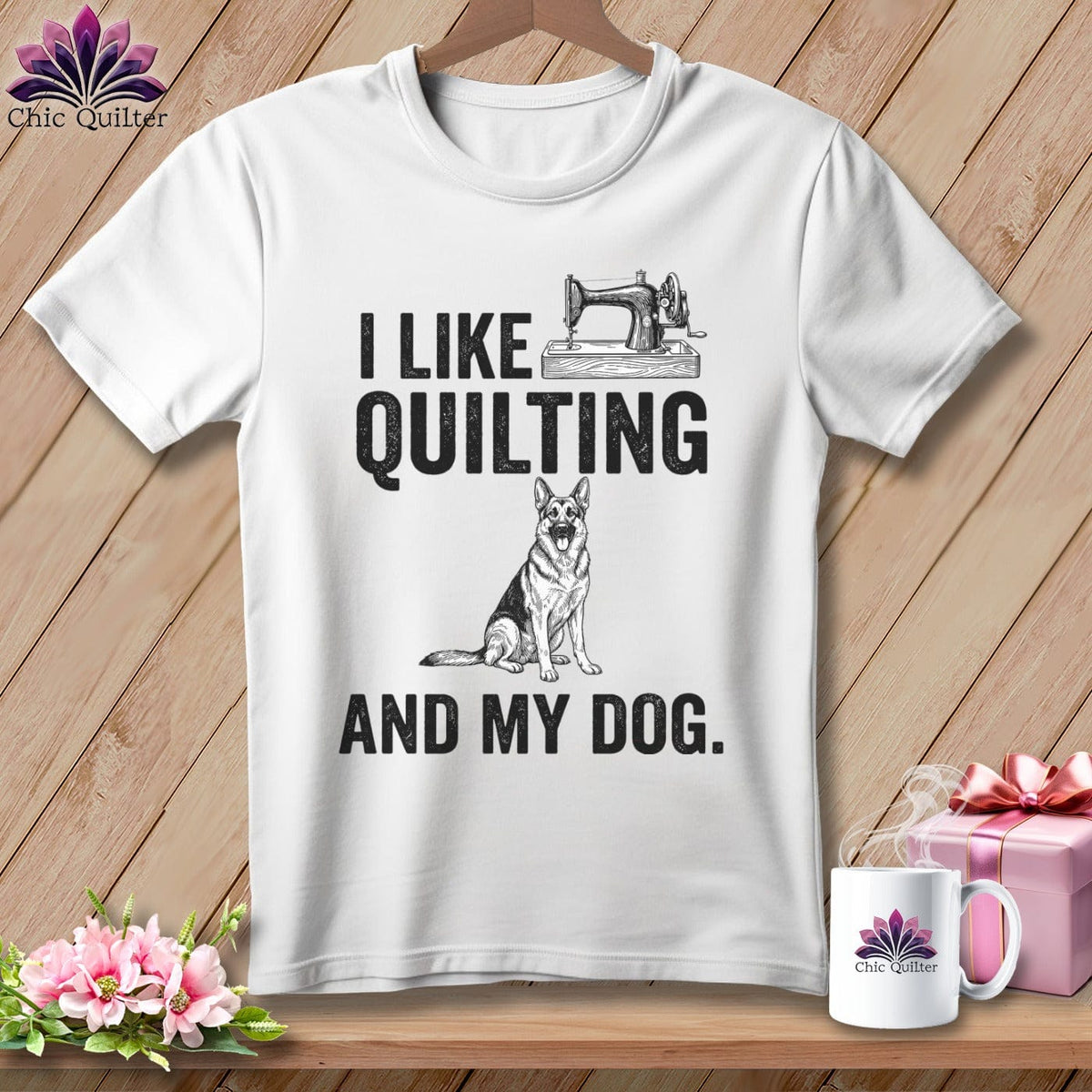 MyDesigns Physical Item S / White I Like Quilting and My German Shepard ~ Relaxed Fit Tee