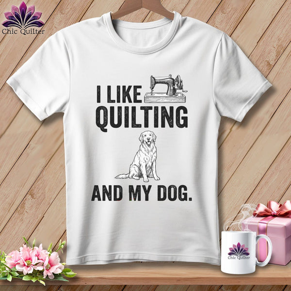MyDesigns Physical Item S / White I Like Quilting and My Golden ~ Relaxed Fit Tee