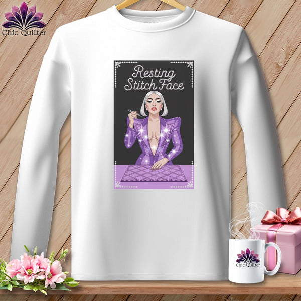 MyDesigns Physical Item S / White Lacy Gagga - Resting Stitch Face ~ Long Sleeve Tee