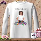 MyDesigns Physical Item S / White Mich Sew - Resting Stitch Face ~ Long Sleeve Tee