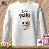 MyDesigns Physical Item S / White Ouch - Resting Stitch Face ~ Long Sleeve Tee