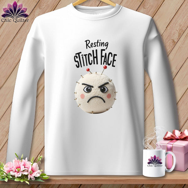 MyDesigns Physical Item S / White Ouch - Resting Stitch Face ~ Long Sleeve Tee