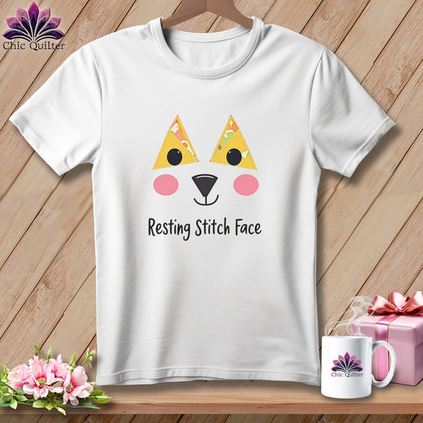 MyDesigns Physical Item S / White Patchwork Face - Resting Stitch Face ~ Premium Tee