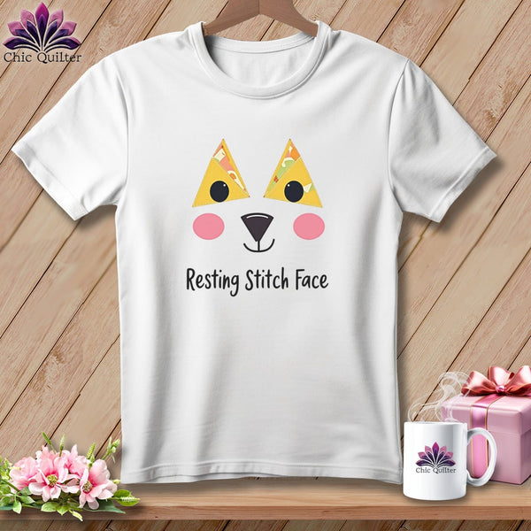 MyDesigns Physical Item S / White Patchwork Face - Resting Stitch Face ~ Relaxed Fit Tee