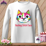MyDesigns Physical Item S / White Patchwork Smile - Resting Stitch Face ~ Long Sleeve Tee