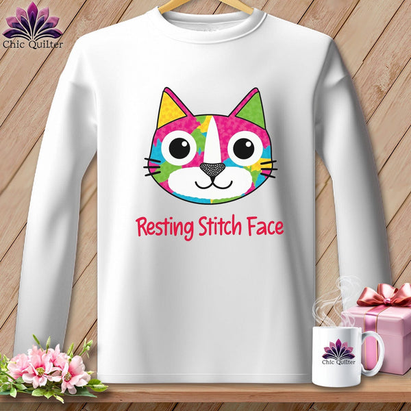 MyDesigns Physical Item S / White Patchwork Smile - Resting Stitch Face ~ Long Sleeve Tee