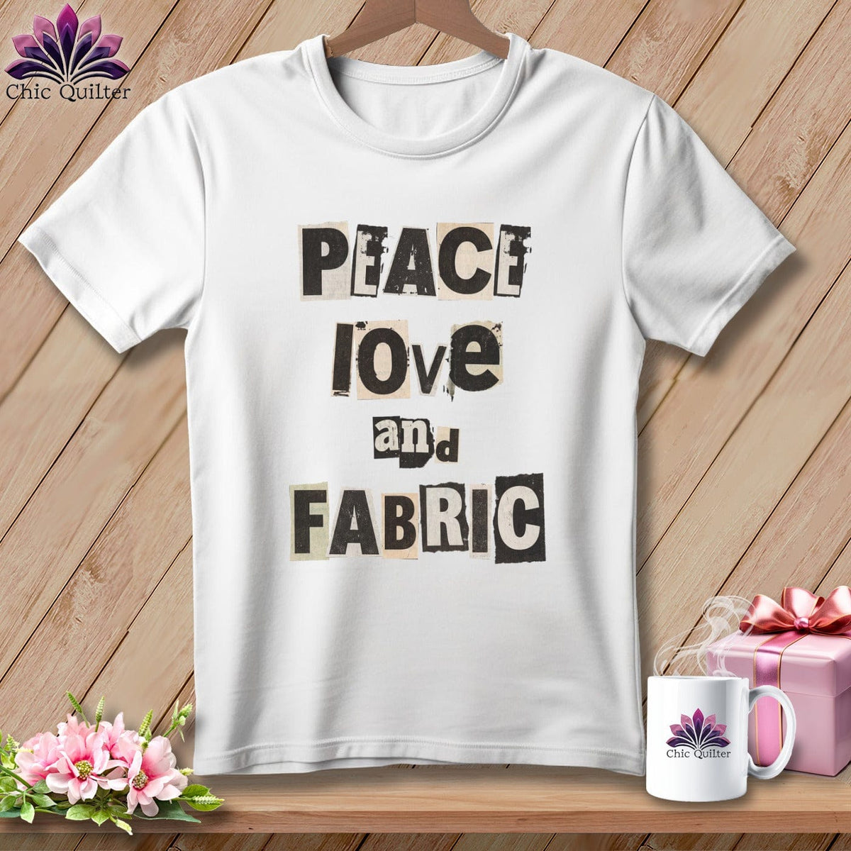 MyDesigns Physical Item S / White Peace Love and Fabric ~ Relaxed Fit Tee
