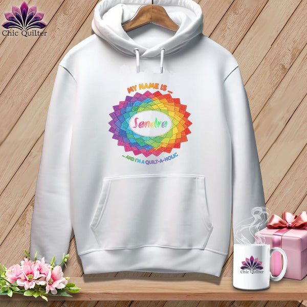 MyDesigns Physical Item S / White Personalized Rainbow Quilt Spiral ~ Premium Hoodie