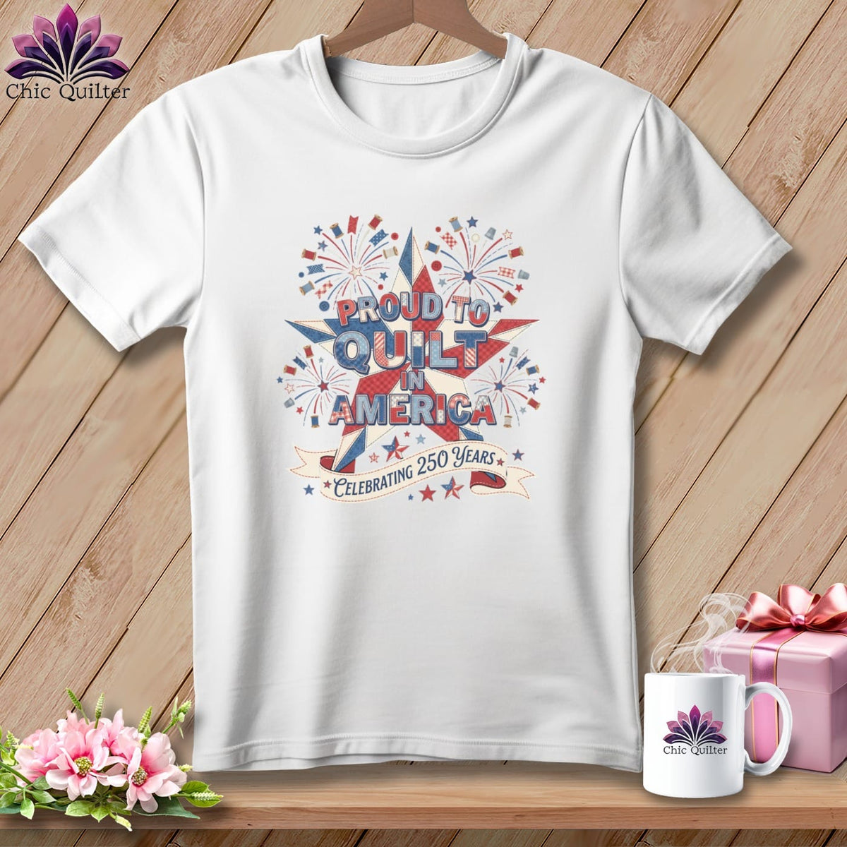MyDesigns Physical Item S / White Proud To Quilt In America Tee ~ Celebrating 250 Years ~ Relaxed Fit Tee