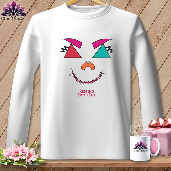 MyDesigns Physical Item S / White Psychedelic Face - Resting Stitch Face ~ Long Sleeve Tee