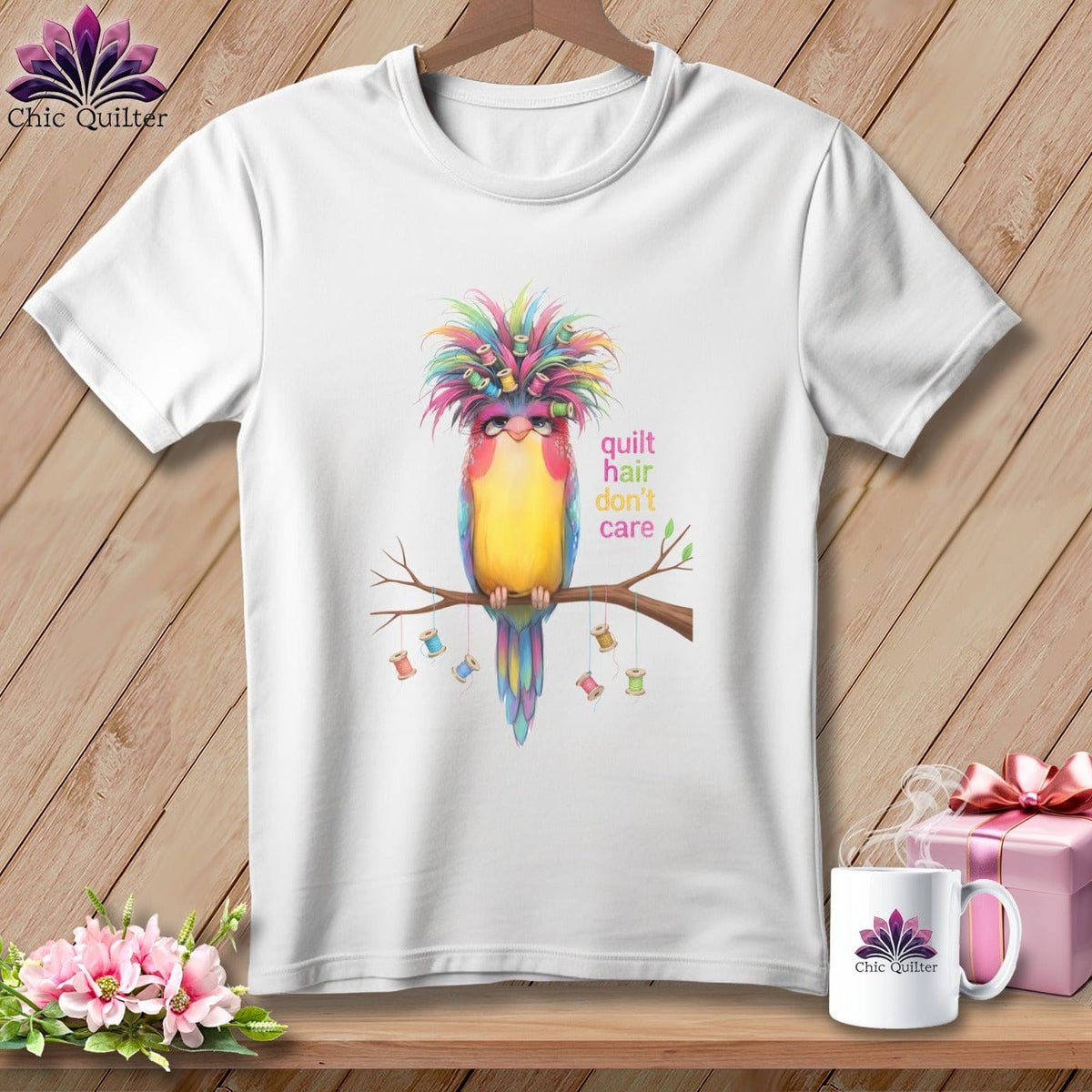 MyDesigns Physical Item S / White Quilt Hair Don’t Care ~ Curlene Spoolworth ~ Relaxed Fit Tee