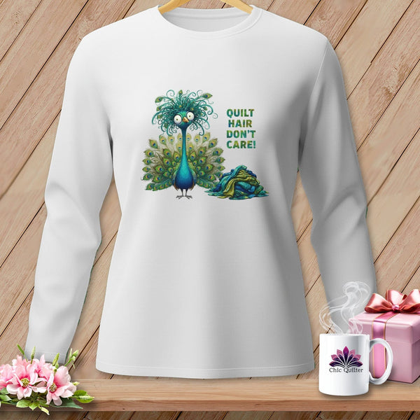 MyDesigns Physical Item S / White Quilt Hair Don’t Care ~ Lady Plumeadora ~ Long Sleeve Tee