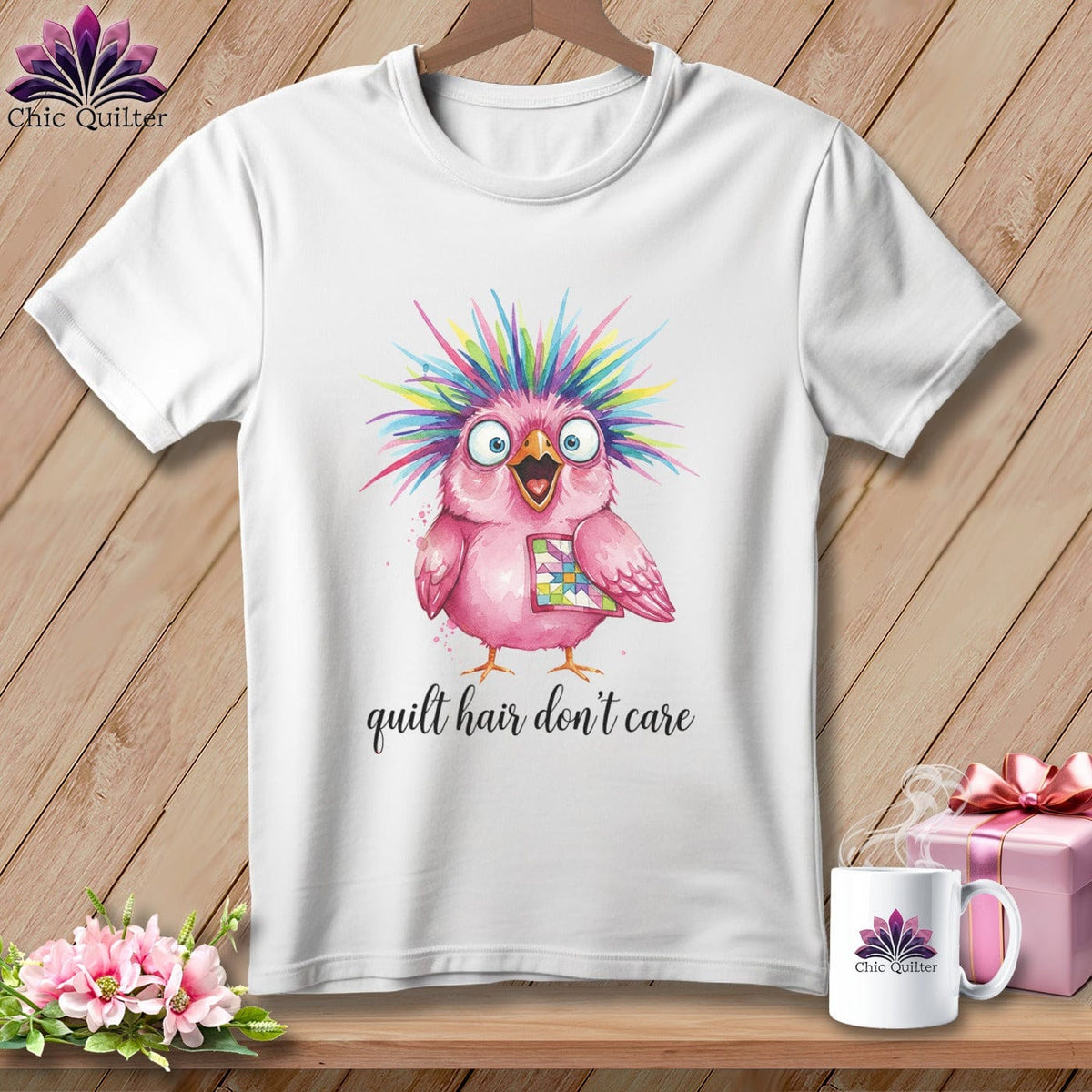 MyDesigns Physical Item S / White Quilt Hair Don’t Care ~ Peaches Plume ~ Relaxed Fit Tee