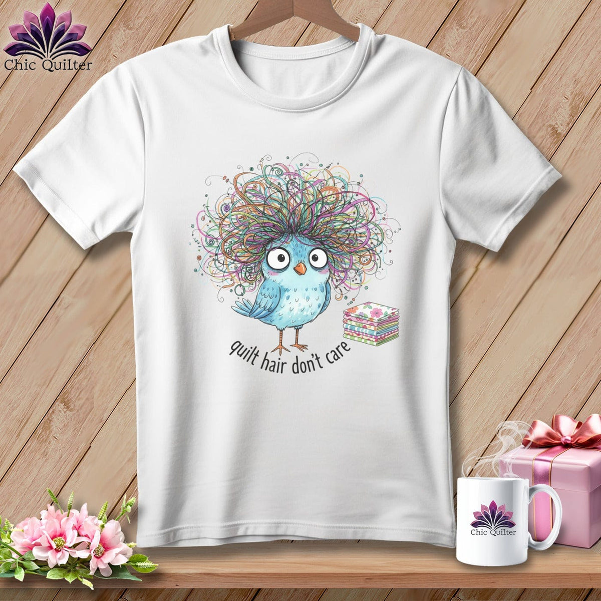 MyDesigns Physical Item S / White Quilt Hair Don’t Care ~ Puffin Bea ~ Relaxed Fit Tee