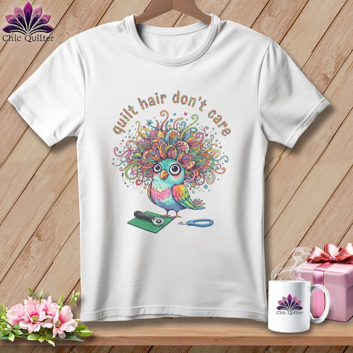 MyDesigns Physical Item S / White Quilt Hair Don’t Care ~ Snipsy Wren ~ Relaxed Fit Tee