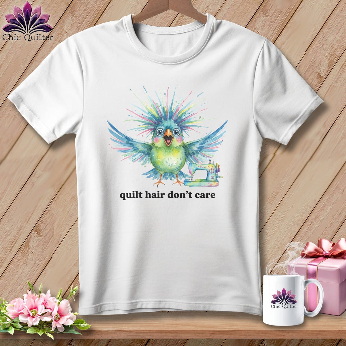 MyDesigns Physical Item S / White Quilt Hair Don’t Care ~ Ziggy Bobbin ~ Relaxed Fit Tee