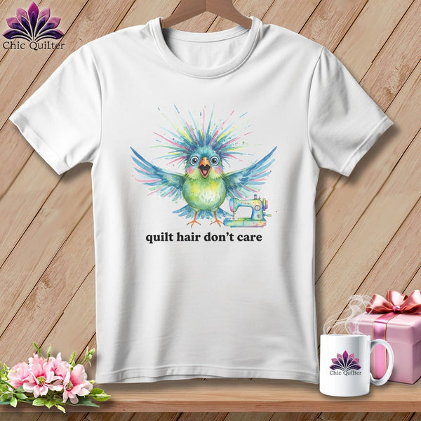 MyDesigns Physical Item S / White Quilt Hair Don’t Care ~ Ziggy Bobbin ~ Relaxed Fit Tee