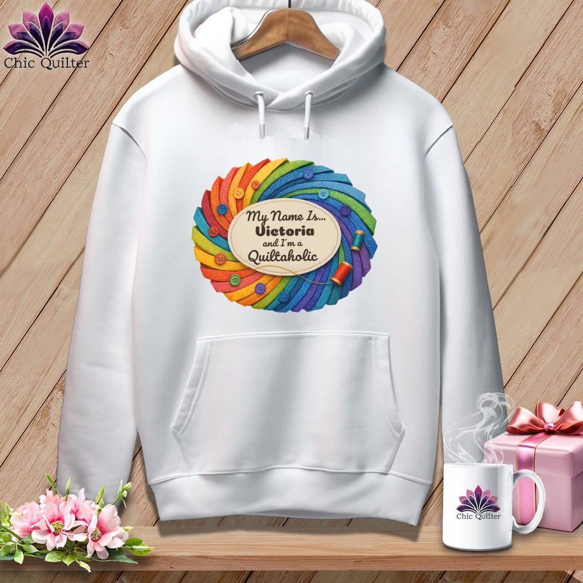 MyDesigns Physical Item S / White Quilter’s Personalized Whirl ~ Premium Hoodie