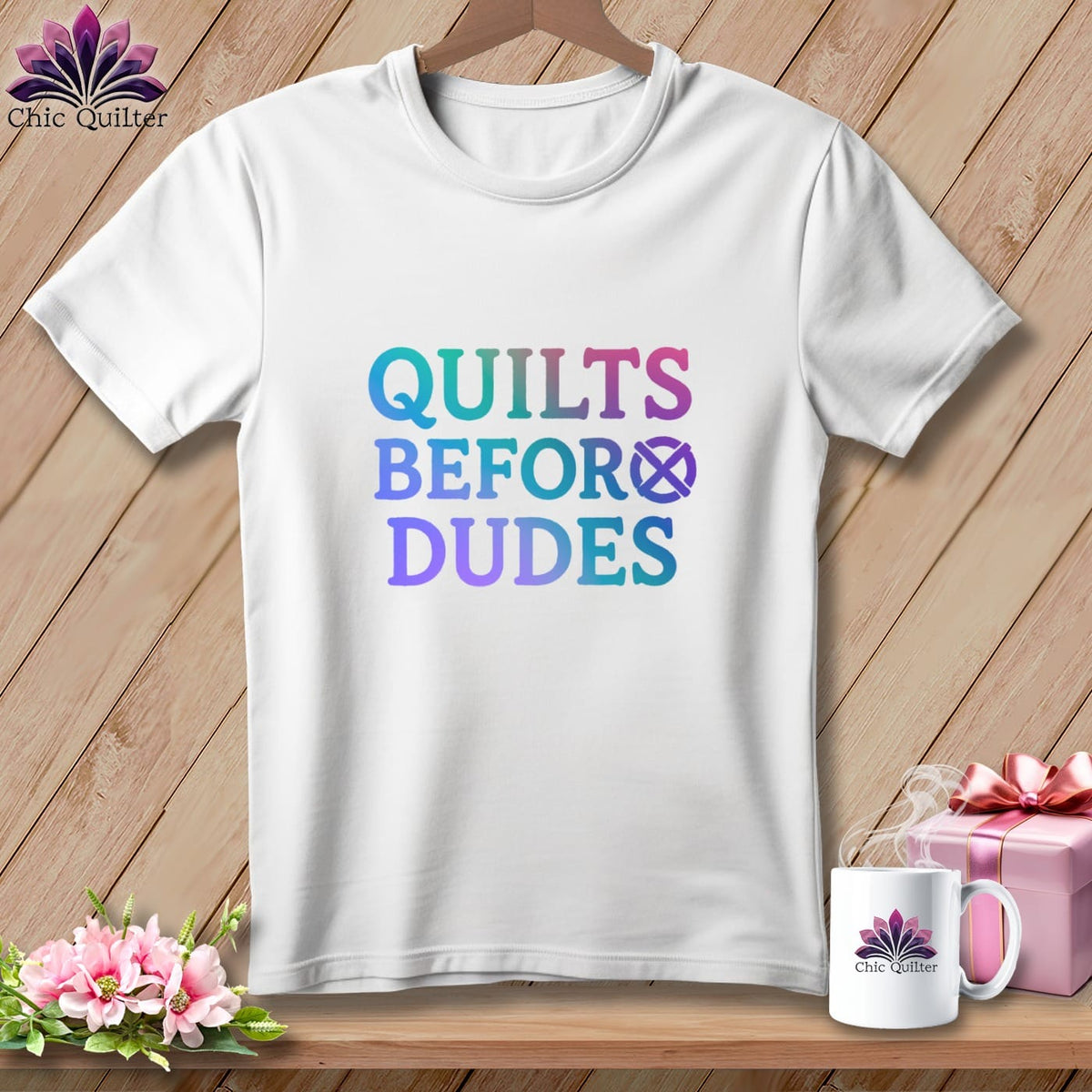 MyDesigns Physical Item S / White Quilts Before Dudes Embroidered ~ Relaxed Fit Tee