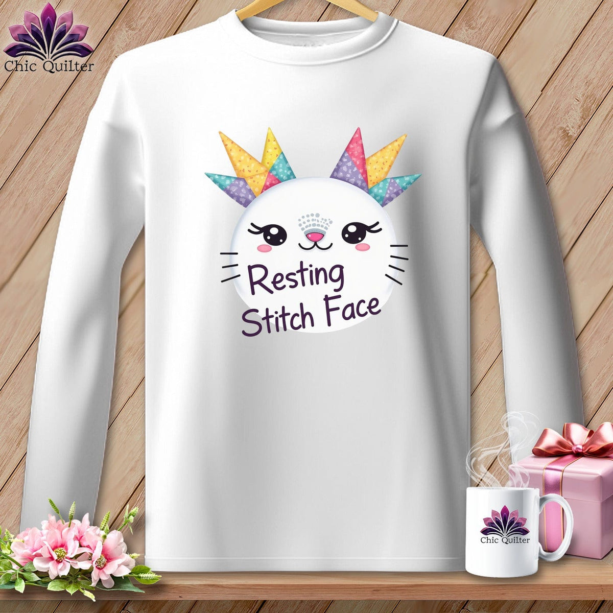 MyDesigns Physical Item S / White Quirky Impact - Resting Stitch Face ~ Long Sleeve Tee