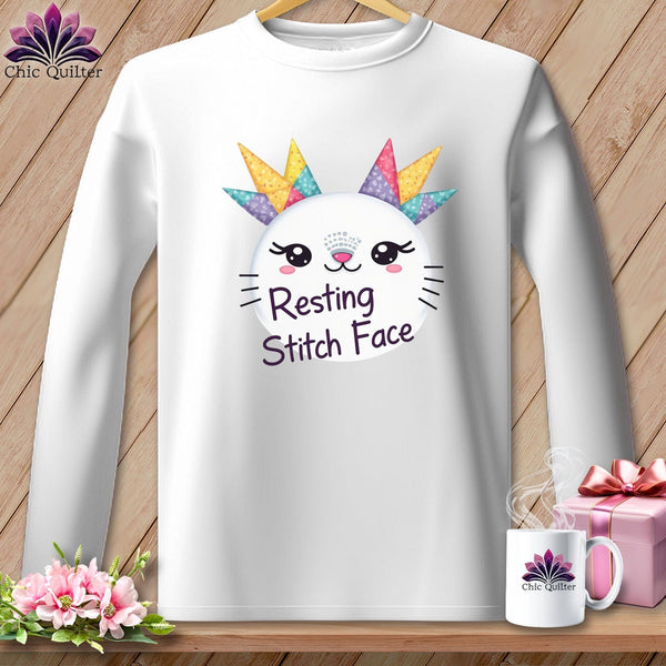 MyDesigns Physical Item S / White Quirky Impact - Resting Stitch Face ~ Long Sleeve Tee