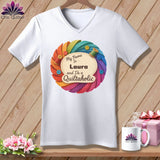 MyDesigns Physical Item S / White Rainbow Personalized Curves & Button Bloom ~ V-Neck Tee