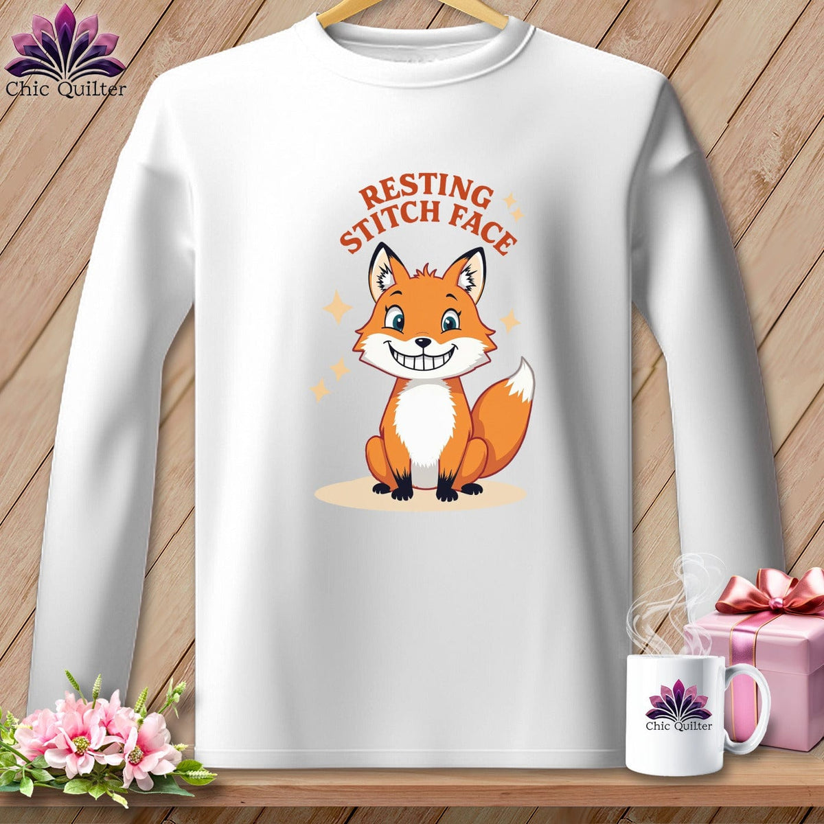 MyDesigns Physical Item S / White Silly Fox - Resting Stitch Face ~ Long Sleeve Tee