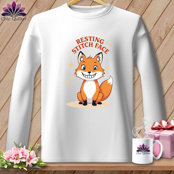 MyDesigns Physical Item S / White Silly Fox - Resting Stitch Face ~ Long Sleeve Tee