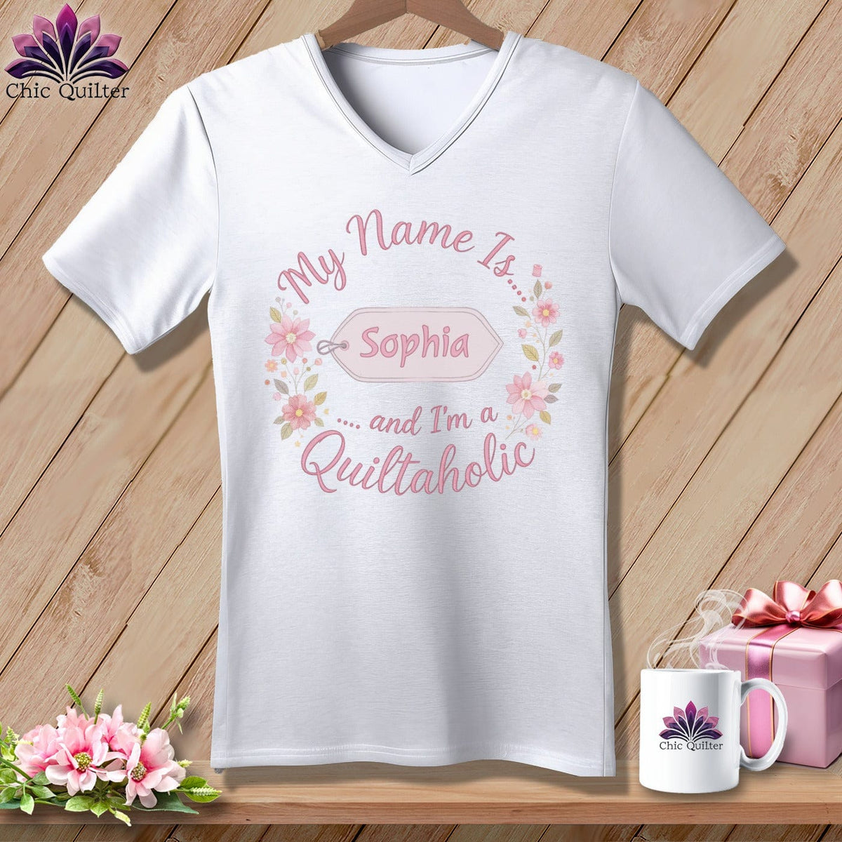 MyDesigns Physical Item S / White Soft Vintage Personalized Name Tag ~ V-Neck Tee