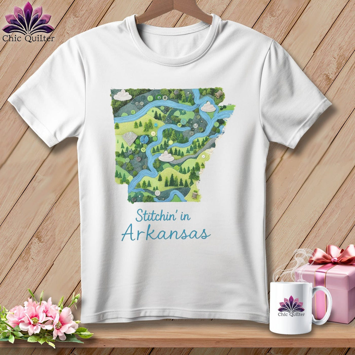 MyDesigns Physical Item S / White Stitchin' in Arkansas ~ Relaxed Fit Tee