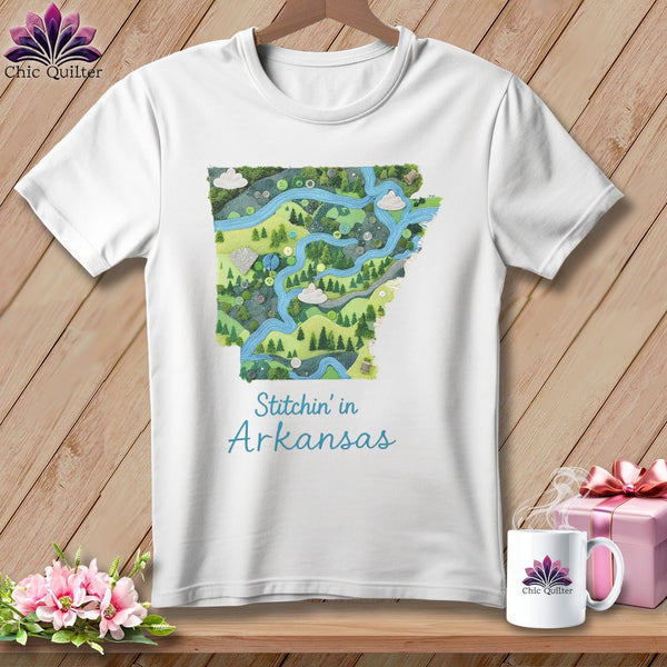 MyDesigns Physical Item S / White Stitchin' in Arkansas ~ Relaxed Fit Tee