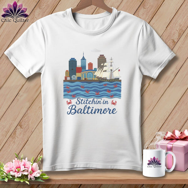 MyDesigns Physical Item S / White Stitchin' in Baltimore ~ Relaxed Fit Tee