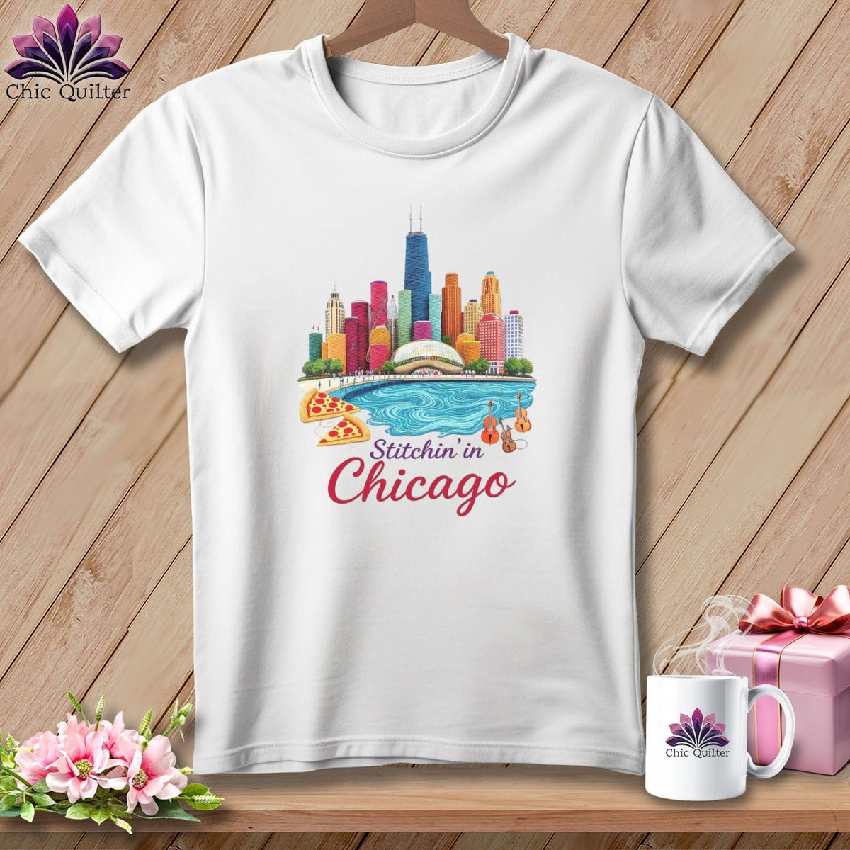 MyDesigns Physical Item S / White Stitchin' in Chicago ~ Relaxed Fit Tee