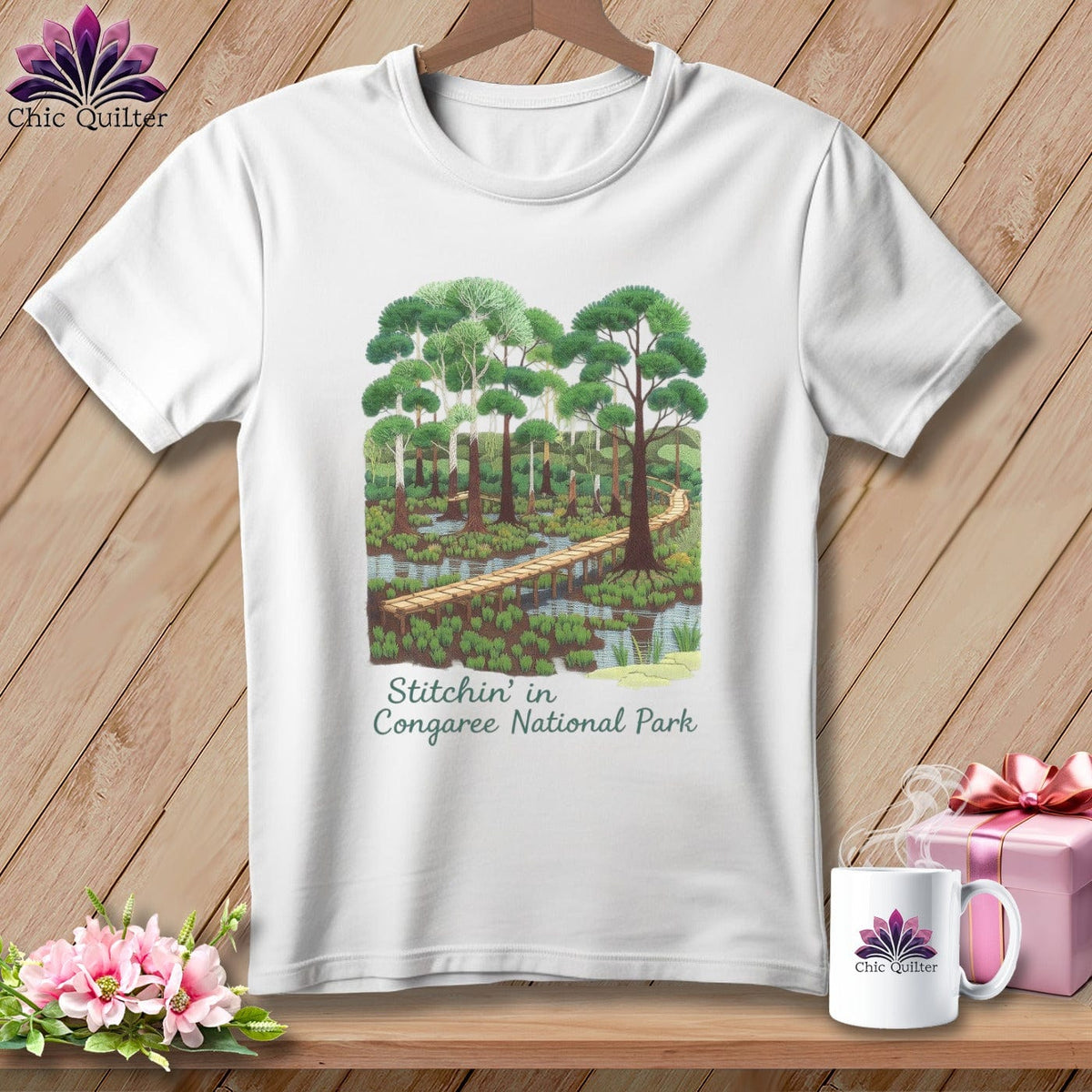 MyDesigns Physical Item S / White Stitchin' in Congaree National Park ~ Relaxed Fit Tee