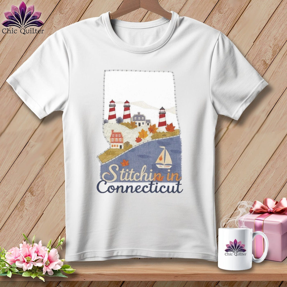 MyDesigns Physical Item S / White Stitchin' in Connecticut ~ Relaxed Fit Tee