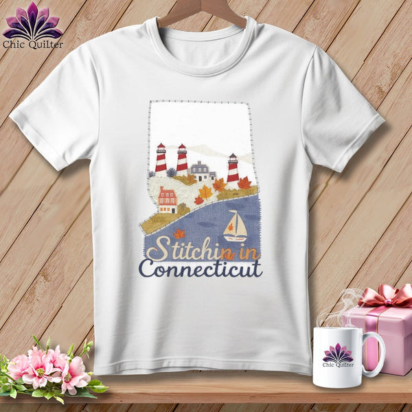 MyDesigns Physical Item S / White Stitchin' in Connecticut ~ Relaxed Fit Tee