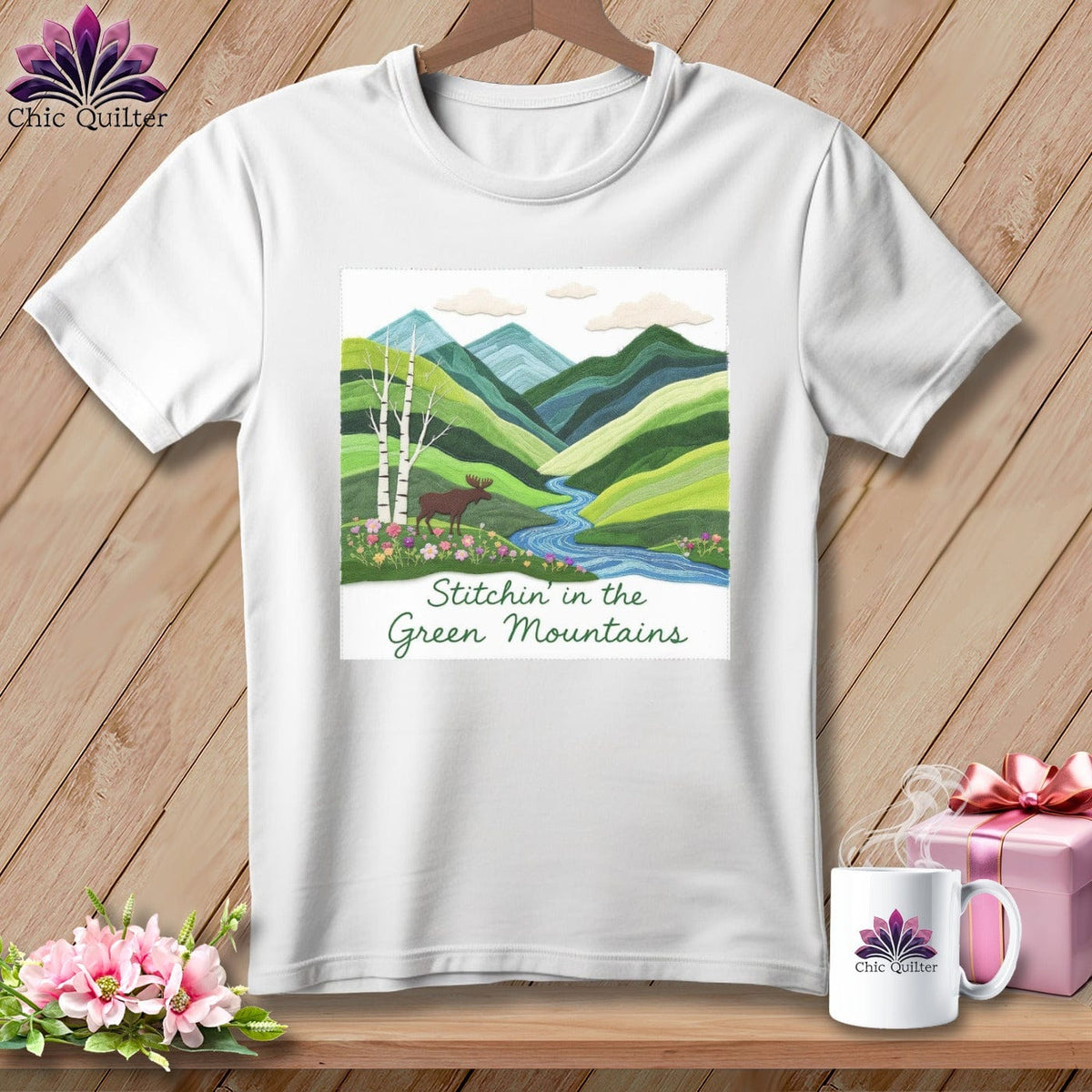 MyDesigns Physical Item S / White Stitchin' in Green Mountains ~ Relaxed Fit Tee