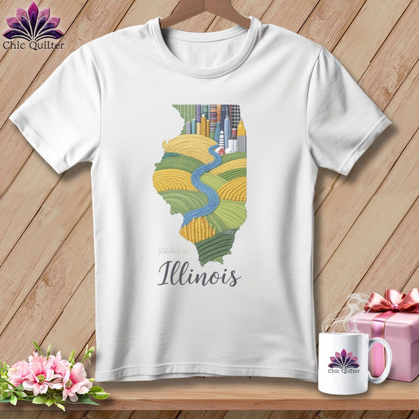 MyDesigns Physical Item S / White Stitchin' in Illinois ~ Relaxed Fit Tee