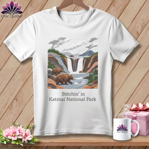 MyDesigns Physical Item S / White Stitchin' in Katmai National Park and Preserve ~ Relaxed Fit Tee