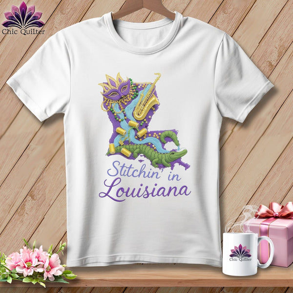 MyDesigns Physical Item S / White Stitchin' in Louisiana ~ Relaxed Fit Tee
