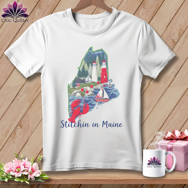 MyDesigns Physical Item S / White Stitchin' in Maine ~ Relaxed Fit Tee