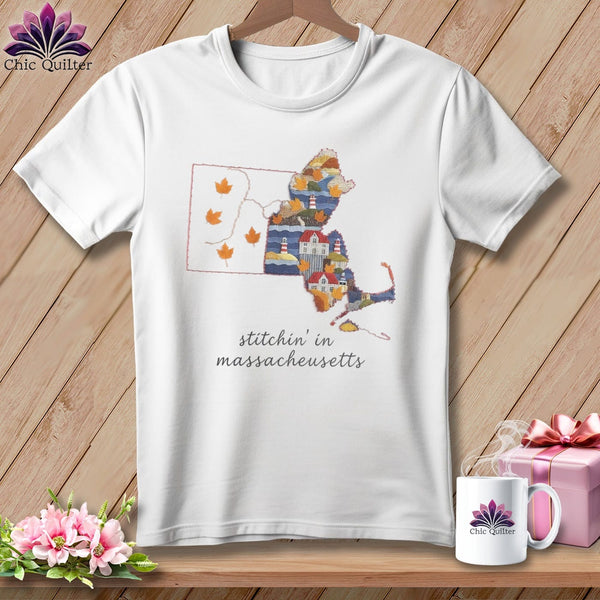 MyDesigns Physical Item S / White Stitchin' in Massachusetts ~ Relaxed Fit Tee