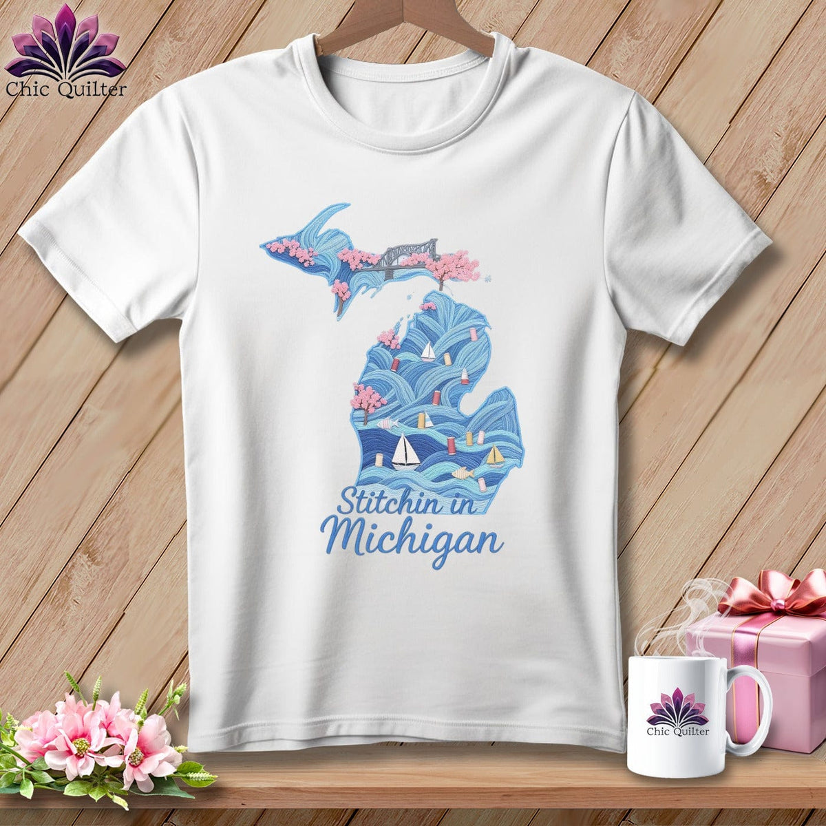 MyDesigns Physical Item S / White Stitchin' in Michigan ~ Relaxed Fit Tee