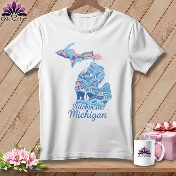 MyDesigns Physical Item S / White Stitchin' in Michigan ~ Relaxed Fit Tee